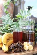 tea and fruits on the table