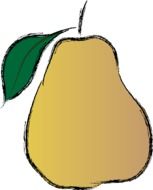 drawing of a pear with a green leaf