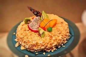 Delicious fruit cake with topping