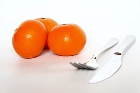 cutlery on a background of orange fruits