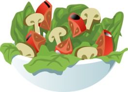 salad, vegetables and mushrooms in bowl, healthy food