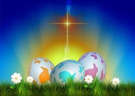 colorful Easter eggs with bunnies