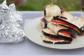 raw vegetarian barbecue on white surface outdoors