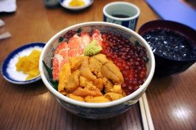 rice with seafood in a cafe