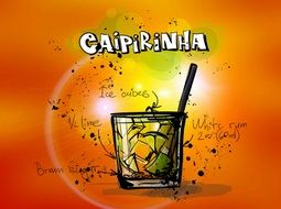 drawing of caipirinha alcohol cocktail with recipe