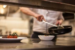 cooking pan at restaurant kitchen