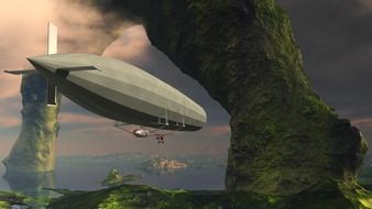 retro zeppelin in mountain fantasy picture