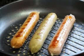 fried sausages in a pan