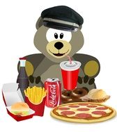 drawn bear with fast food