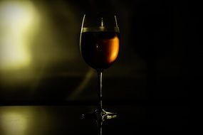 glass with wine in the evening