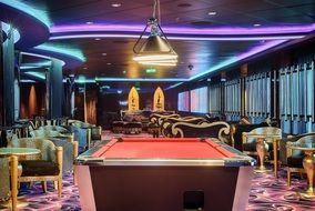 billiards pool snooker red table in luxury bar