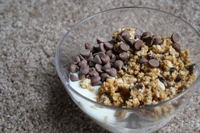 muesli with chocolate and milk for breakfast