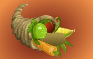 cornucopia full of vegetables, thanksgiving illustration