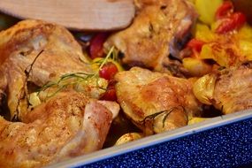 fried chicken with spices and tomato