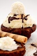 chocolate chip cookies with ice cream and whipped cream