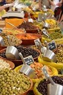 market different kinds of olives