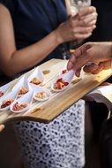 snacks on a wooden board