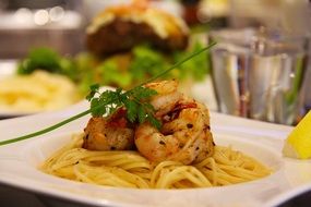 seafood pasta is a restaurant dish