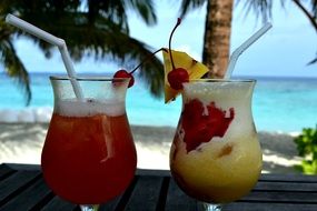 cocktails on the table near the beach