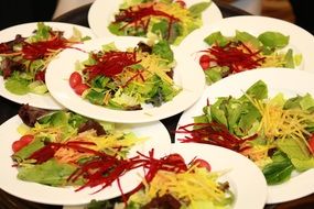 salad in white plates