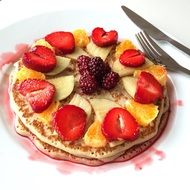 berries and fruits on a pancake