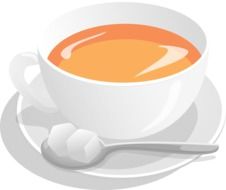 cup of tea and sugar in spoon, illustration