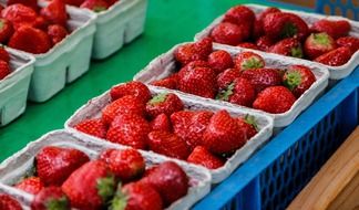 baskets with sweet strawberries