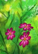 drawing of violet flowers on green background