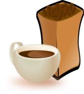 Clipart,picture of cup of coffee with coffee beans in packet