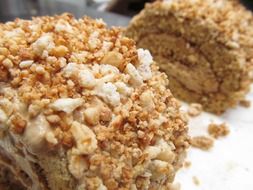 coffee roll cake dessert with nuts