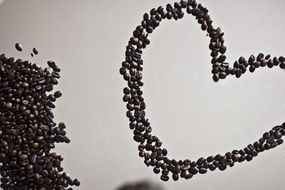 Heart laid out from coffee beans