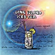 recipe for long island cocktail on colorful illustration