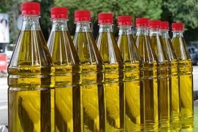 olive oil bottles on market