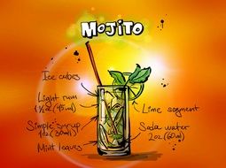 drawing of mojito alcohol cocktail drink