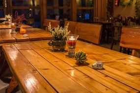 wooden decorated tables