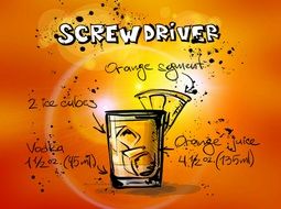 drawing of screwdriver cocktail alcohol drink