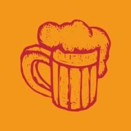 beer mug with foam on orange background