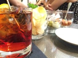 alcoholic drink with liqueur close up on the table