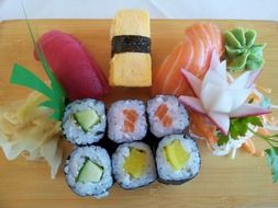 sushi set on a substrate