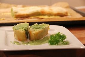 strudel with sause made of healthy vegetables