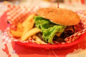 hamburger with french fries