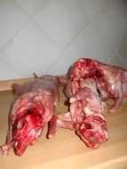 raw rabbit meat, carcasses