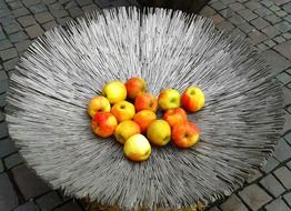 bright apples, fruits on metal dish