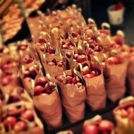 fruit in the market in paper bags