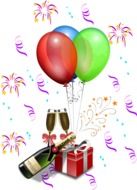 drawn gift, champagne and balloons