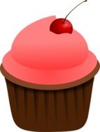 pink cupcake with cherry at top