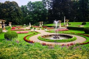 fountains and flower beds in the botanical garden