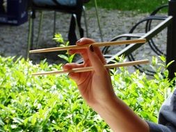 Chinese bamboo chopsticks in a hand