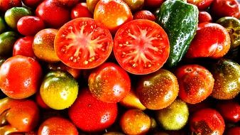 different colorful varieties of ripe tomatoes