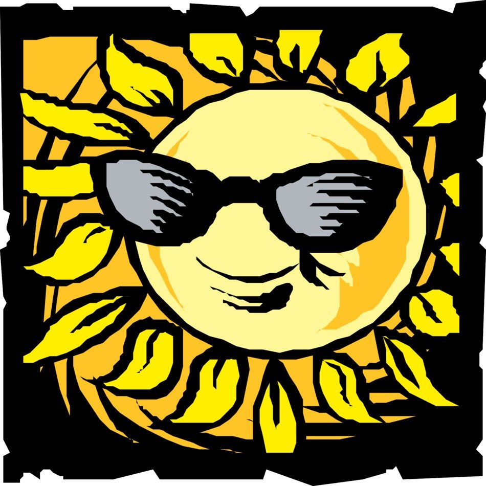 smiling in sunglasses in yellow rays